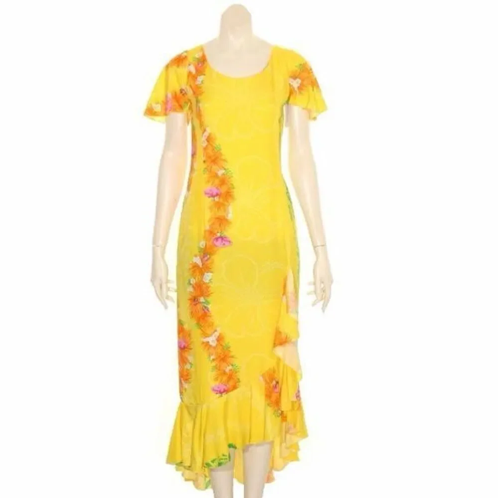 NEW Hilo Hattie Ohia‎ Ruffle Dress Yellow Large